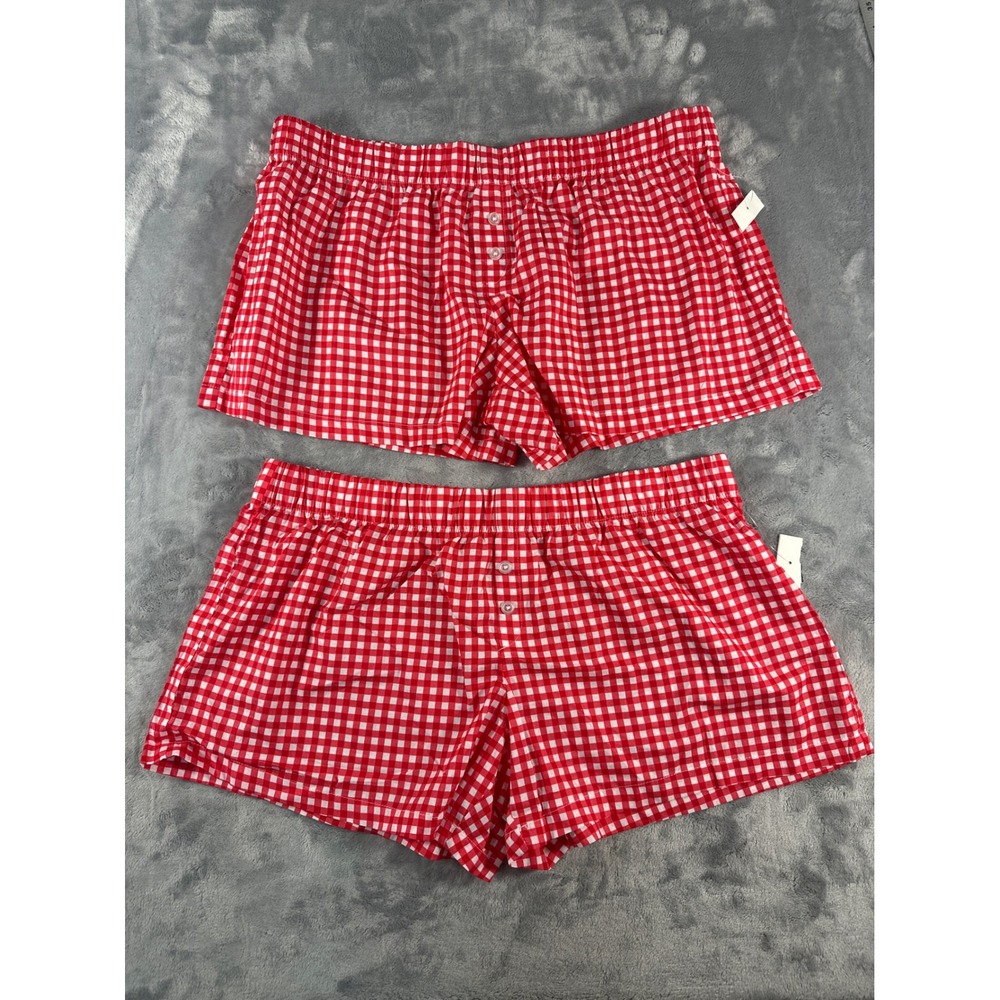Goodie Two Sleeves Mens Red White Gingham Pajama Shorts 2-Pack Size Large New